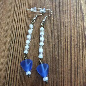 *5 For $20***Blue/White Ladies Dangle Earrings,  Handmade Ladies Earrings